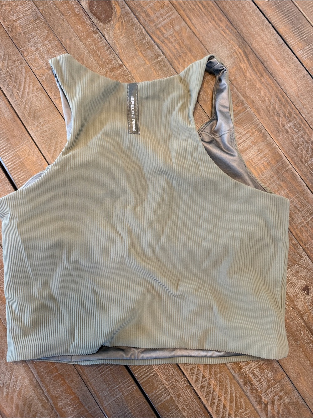 ISI Olive Ribbed Racerback Crop Tank - Picture 2 of 2
